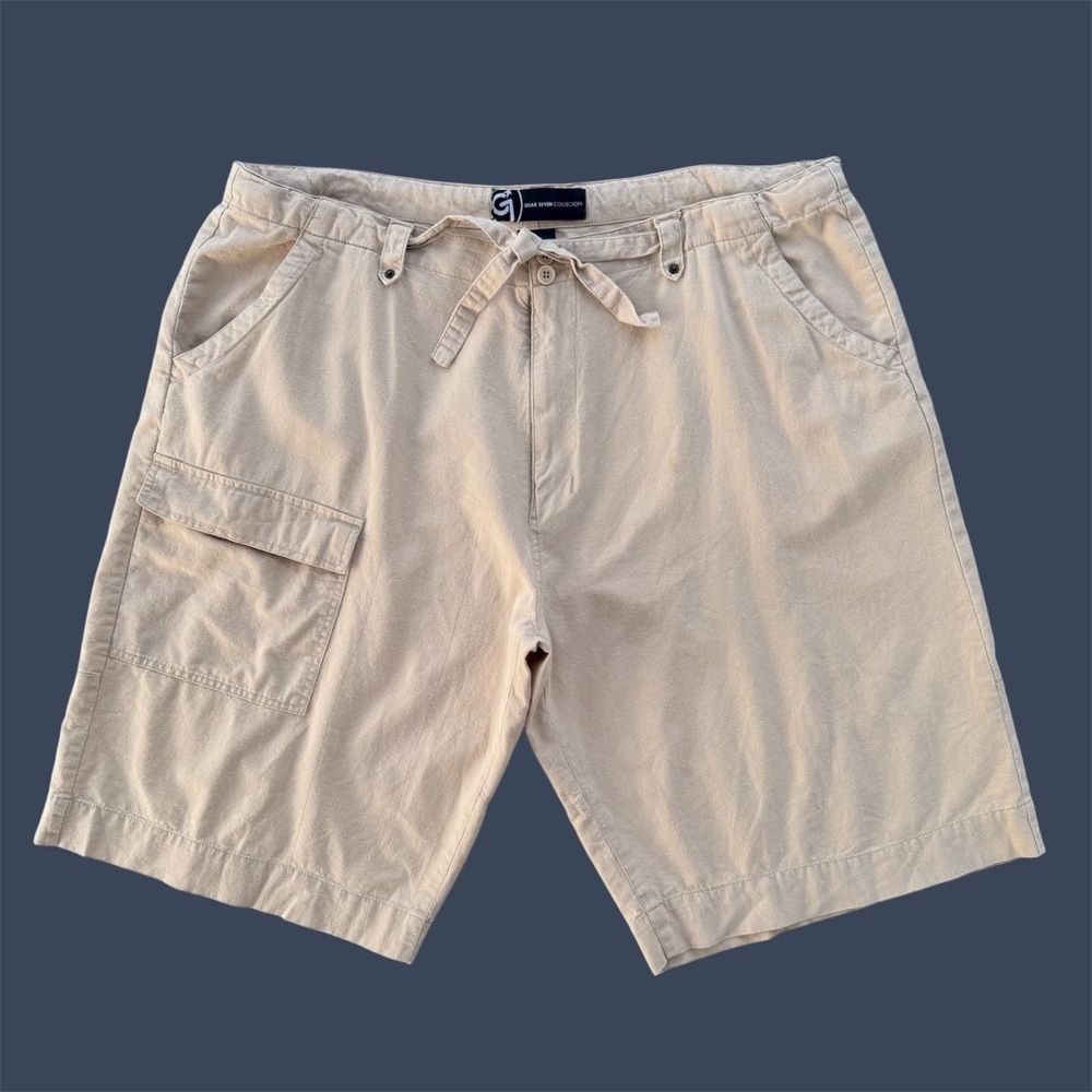 Gear Seven Big & Tall Beige Linen Cotton Blend Drawstring Cargo Shorts, Men’s 42
